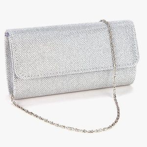 Silver Glitter Convertible Crossbody Purse to Clutch with Chain Strap